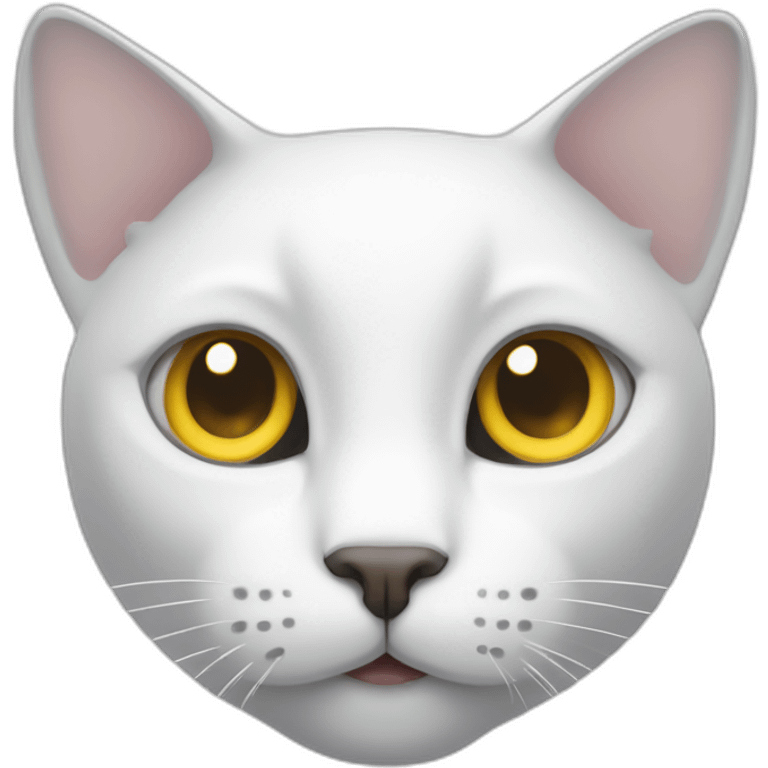 White cat with grey spot on top of head and yellow eyes emoji