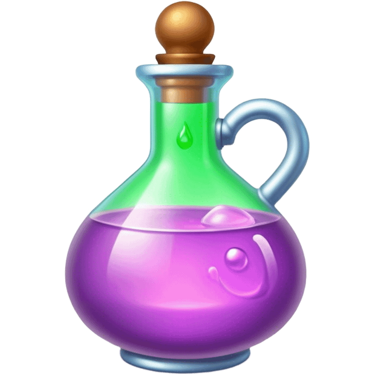 Clash of Clans aesthetic: Cinematic Playful Pixel 3D Magic Potion Portrait Emoji, rendered in a 3D vector-style similar to standard emojis with minimal shading and bold, simplified shapes. A compact, distinct form with signature details, softly glowing with a pixelated adventure charm. Simplified yet unmistakably iconic, highly detailed and consistent, glowing with a soft radiance and high shine. Stylized with a touch of classic pixel-art charm and a soft glowing outline, capturing the essence of a beloved gaming relic with a friendly, playful manner! emoji