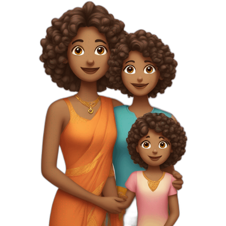 indian family with mom and daughter curly hair emoji