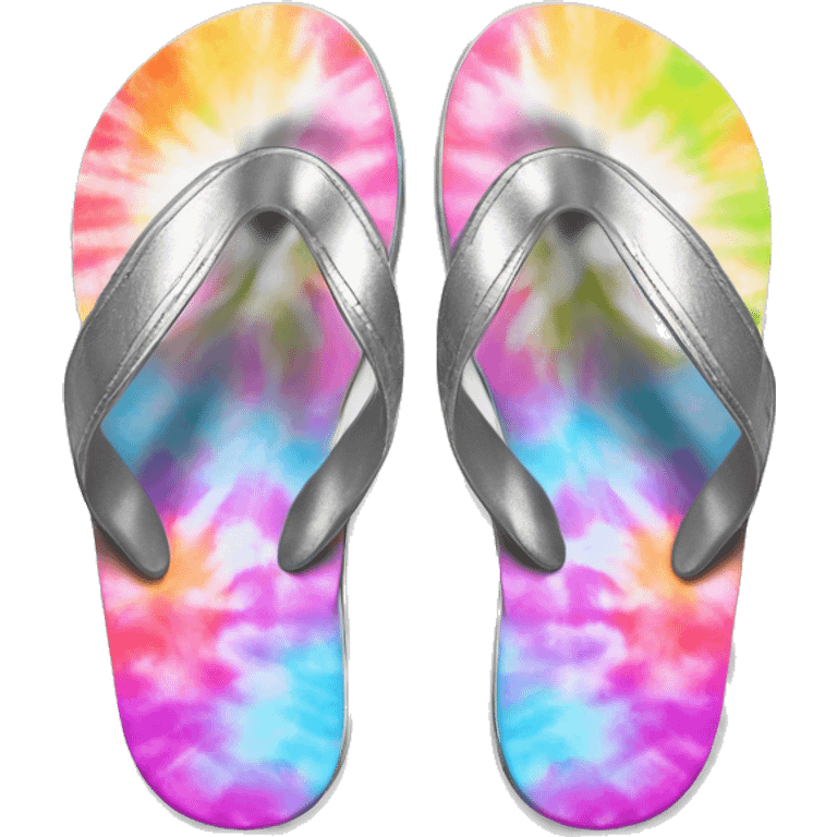 Realistic metallic silver and tie dye pair of summer flip flops isolated. emoji