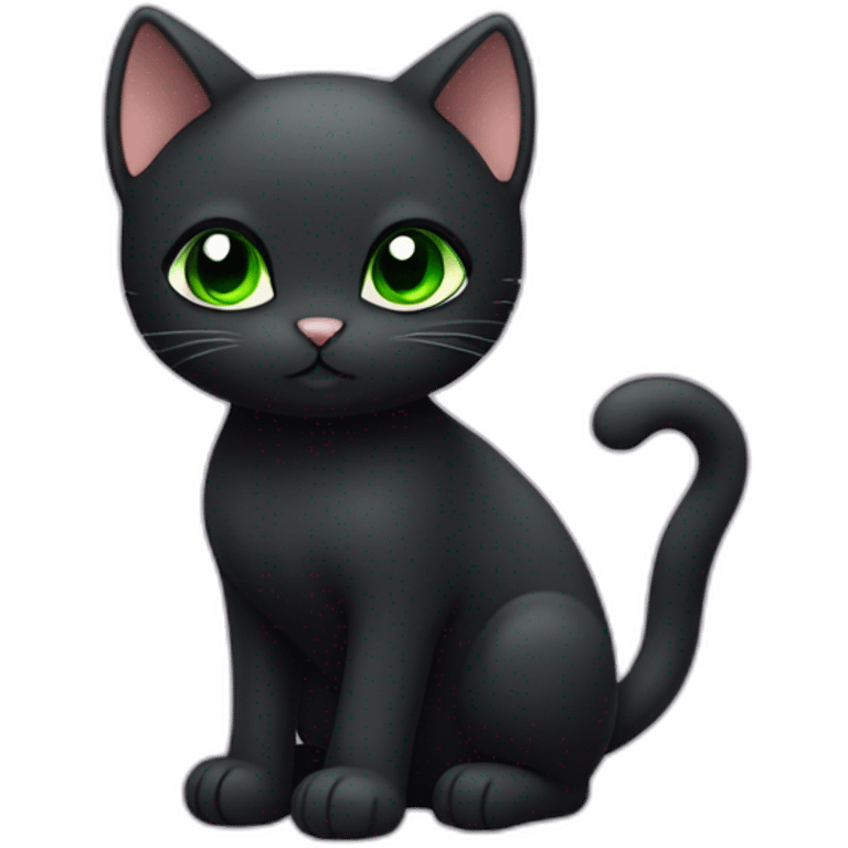 shy small black cat with gree eyes no collar kawaii style full body emoji