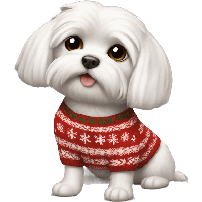 Maltese in a Christmas sweater emoji