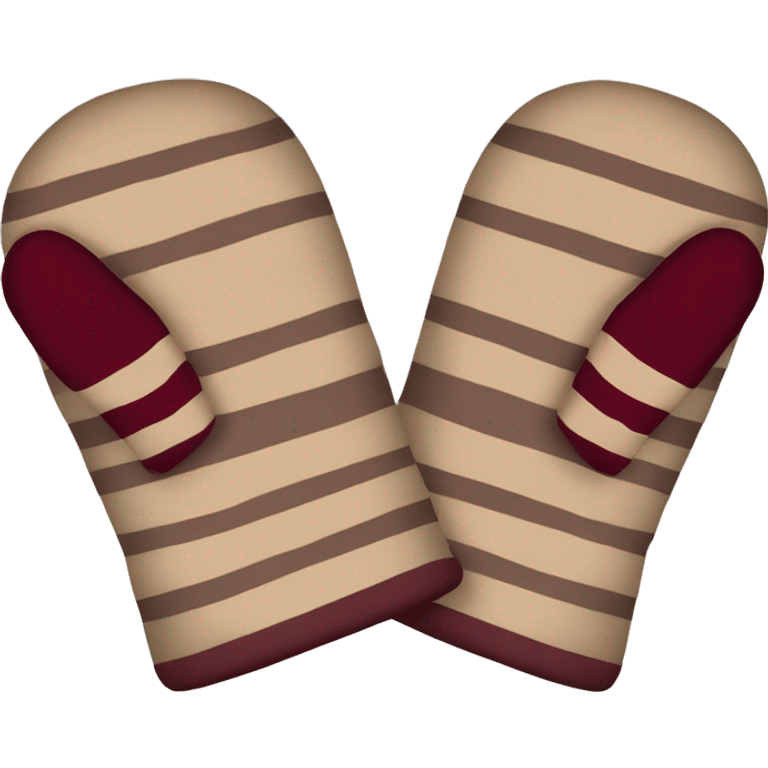 Beige and Burgundy striped mittens  emoji