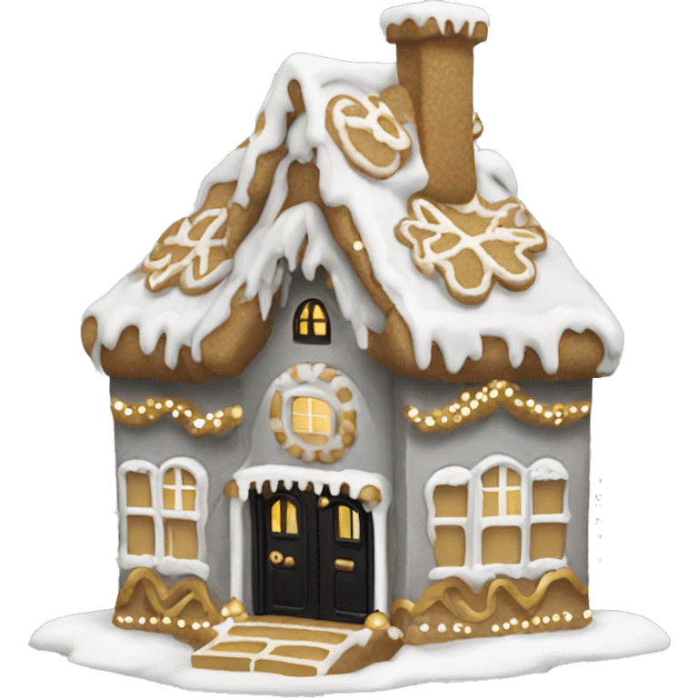 light grey and gold and black gingerbread house emoji