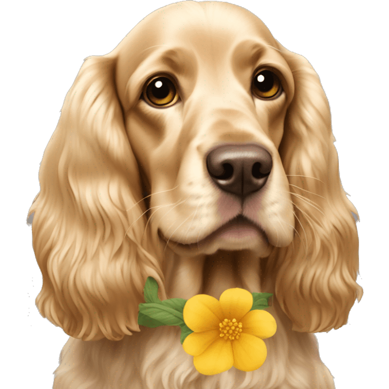 English cocker Spaniel gold with flower emoji