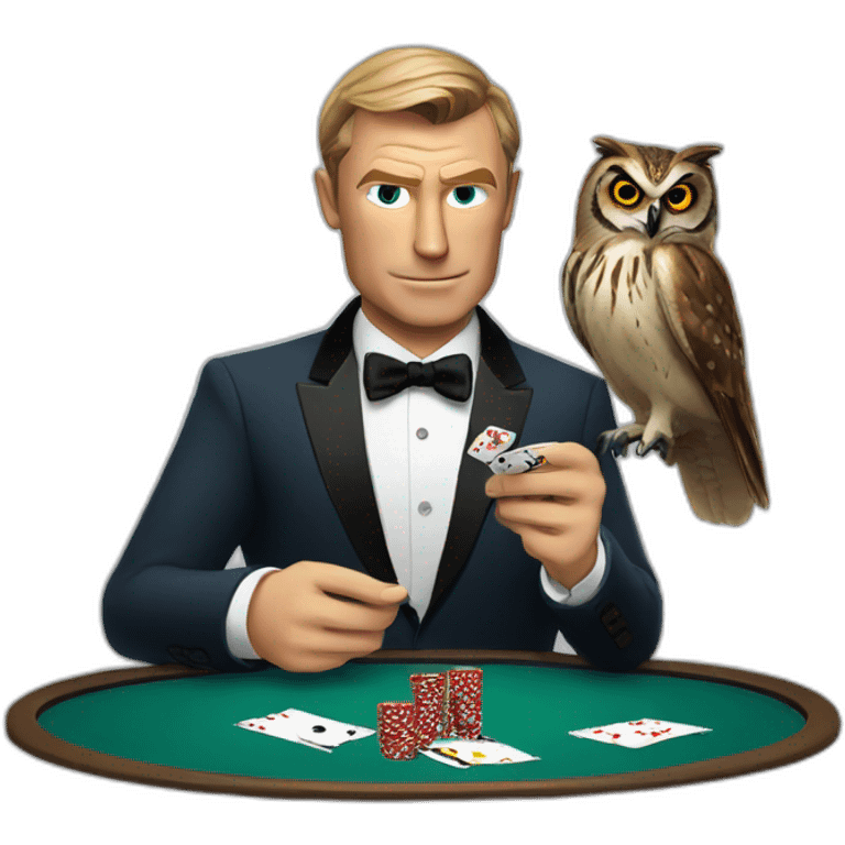 James Bond playing poker with an owl emoji