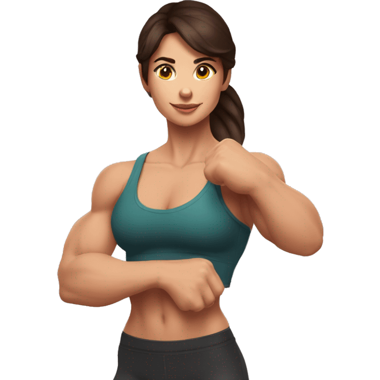 Strong muscle arm brunette girl. full sleeves emoji