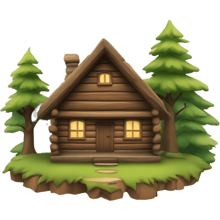 wood cabin near tree emoji