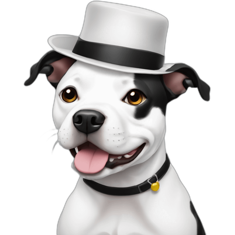 Black and white staffy with small hat emoji