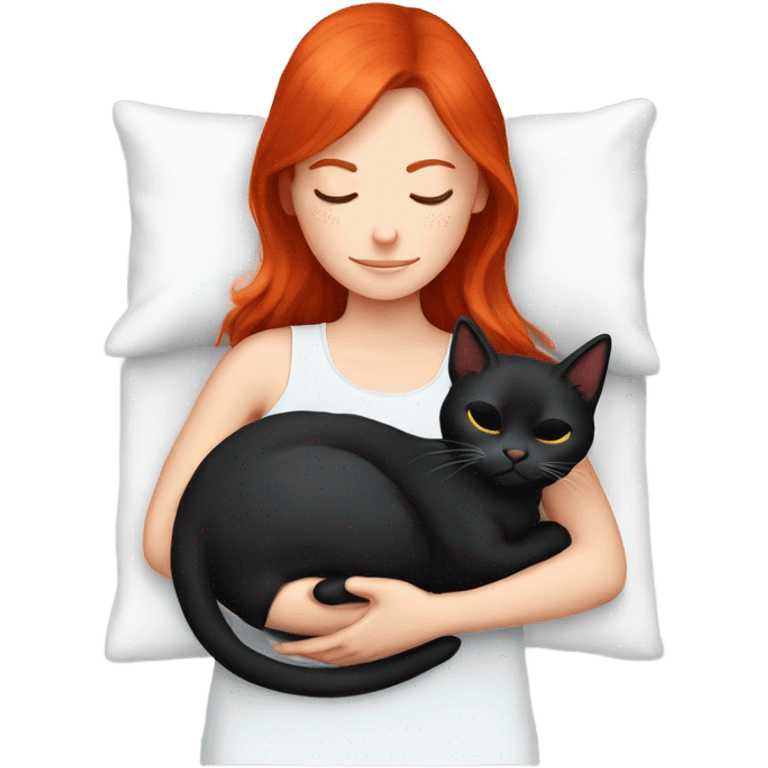 White red haired girl sleeping with a black kitten emoji