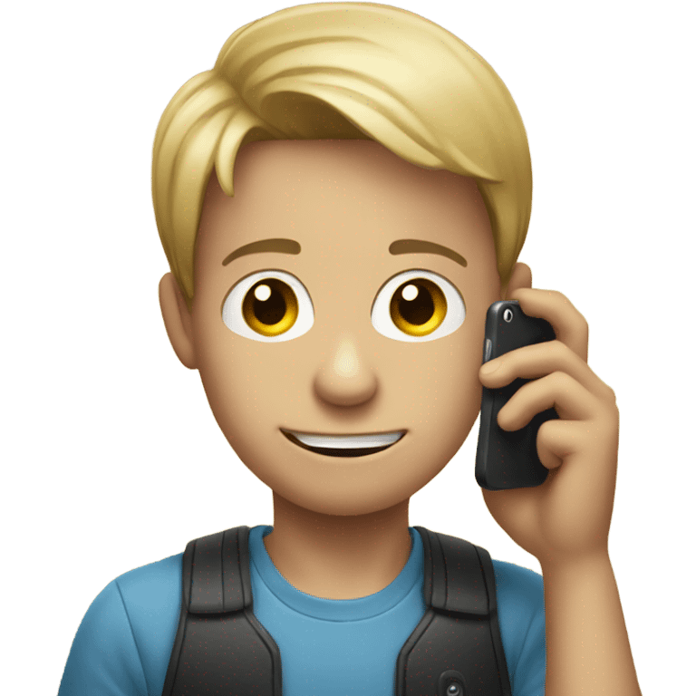 A boy holding a phone who has a big nose emoji