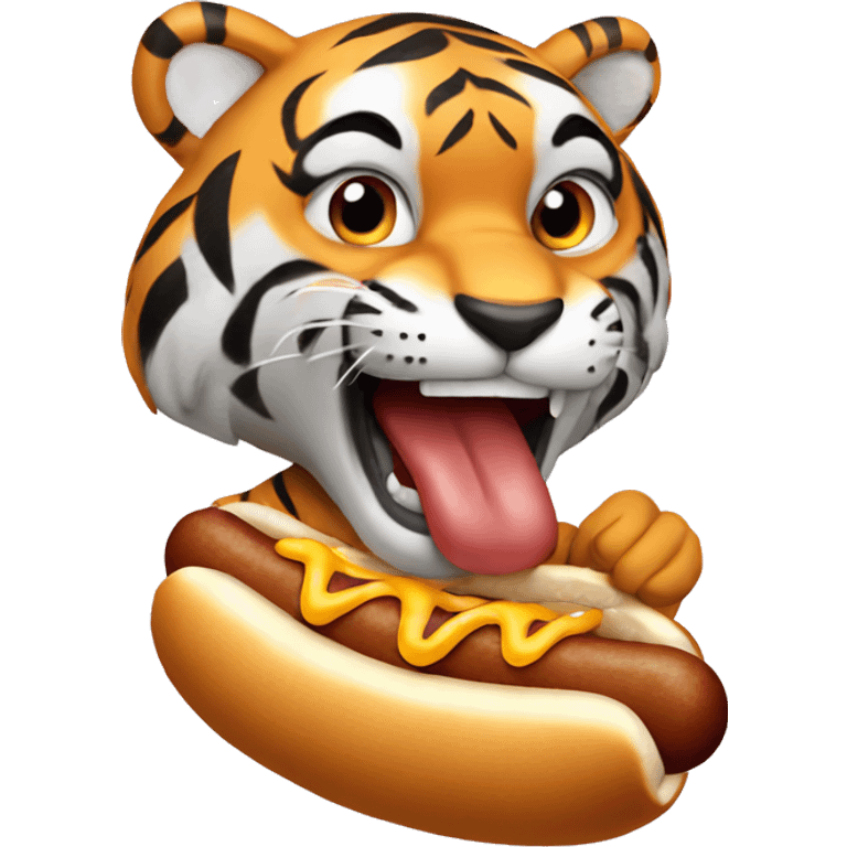 Tiger eating a hot dog emoji