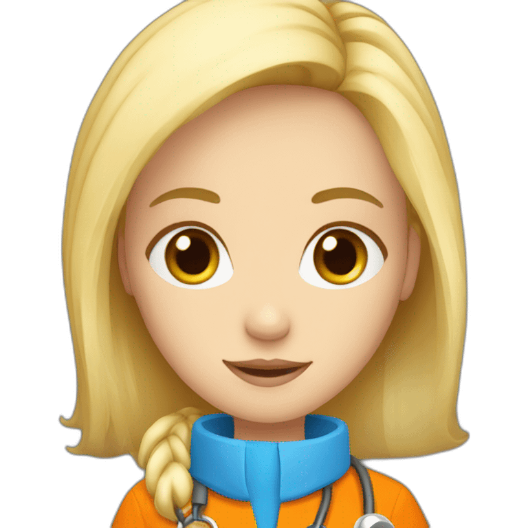 Blond girl with blue eyes and a orange doctors head emoji