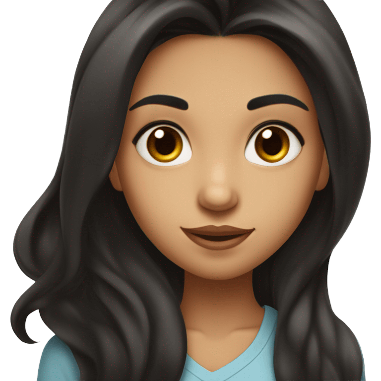 A dark black brown long hair girl , high cheekbones,indian features  with a giving a flirty smirk and a eye roll medium fair complexion  emoji