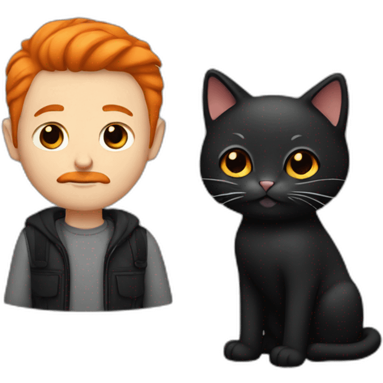 a white guy with orange hair and mustache holding a black haired cat emoji