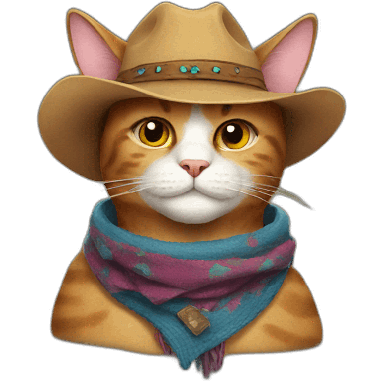 cowboy cat with a scarf around his neck emoji