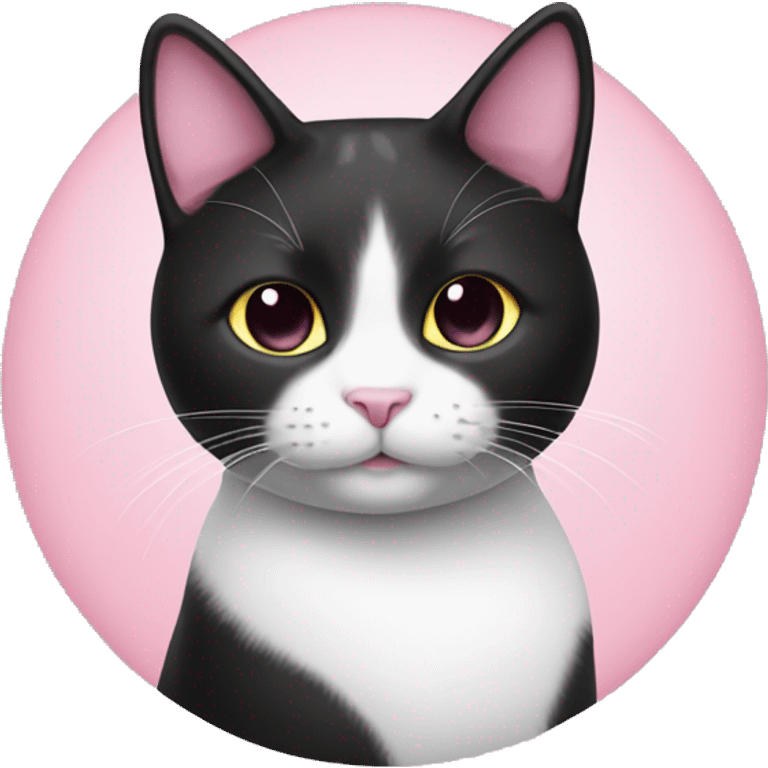 Tuxedo cat with pink hearts emoji