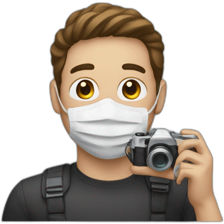 a guy taking a photo with a mask emoji