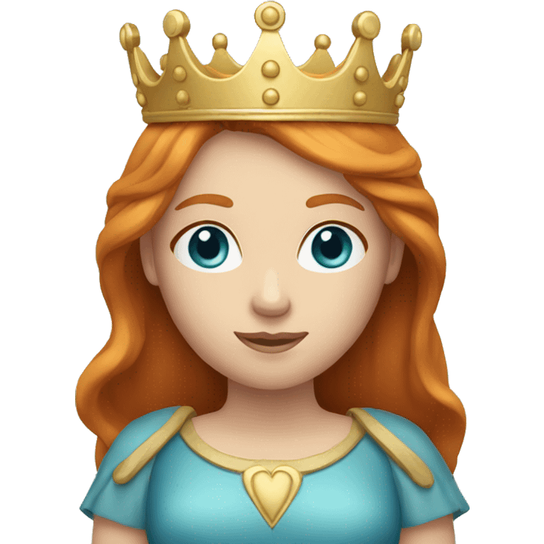 Ginger woman with a long straight hair and blue eyes and a crown emoji