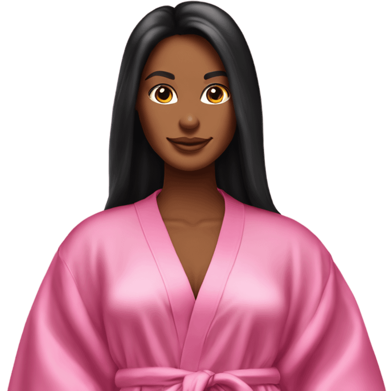 Tanned woman with long black hair wearing a silk pink Victoria’s Secret robe emoji