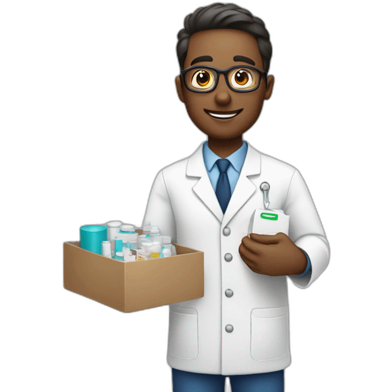 Pharmacist with a box of medics emoji