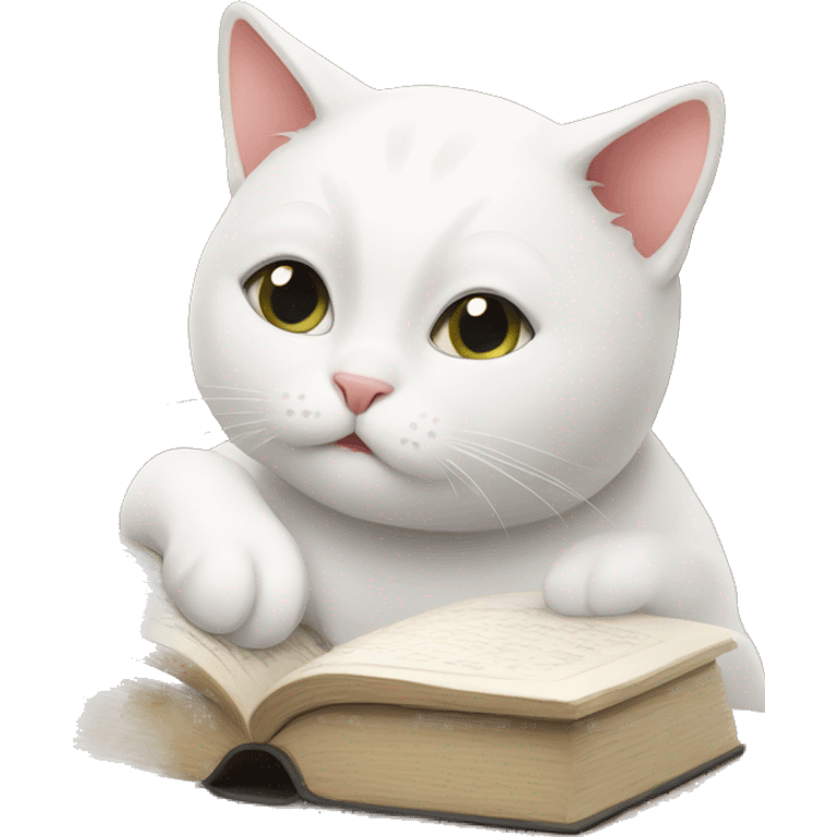 White cat studying English emoji