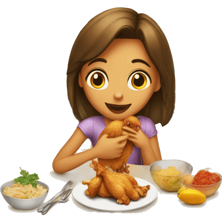 Girl eating chicken on the table emoji