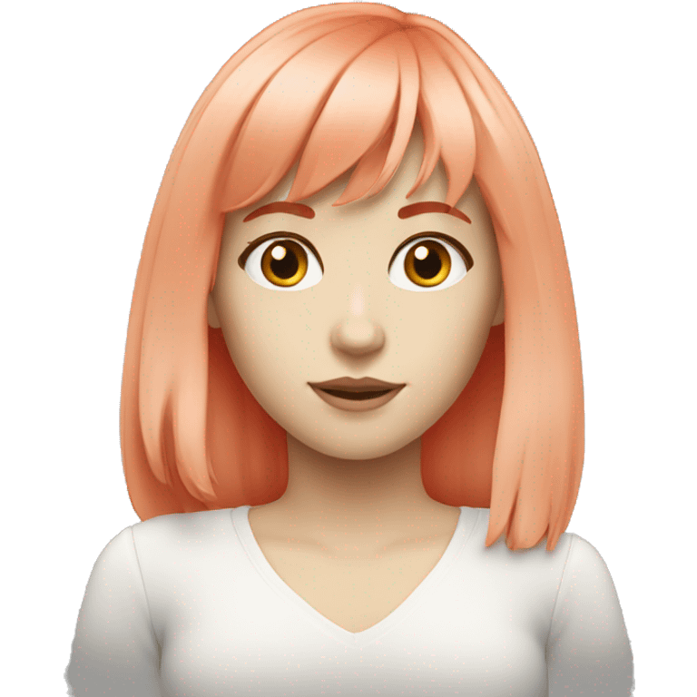 white girl bright red hair with bangs shoulder length emoji