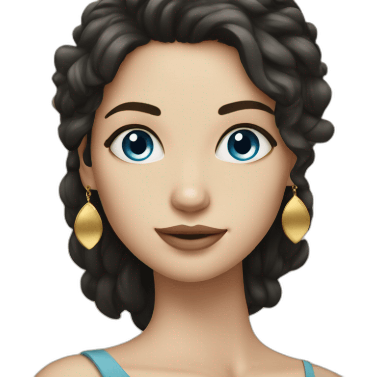 Beautiful girl, dark hair, fair skin, blue eyes, gold earrings emoji