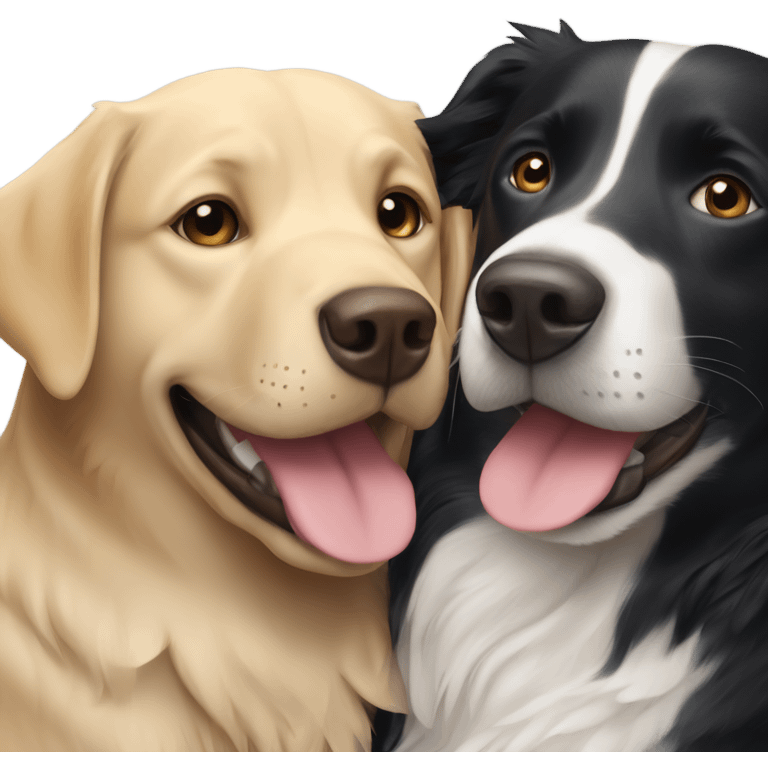 A Labrador and a border collie hugging  emoji