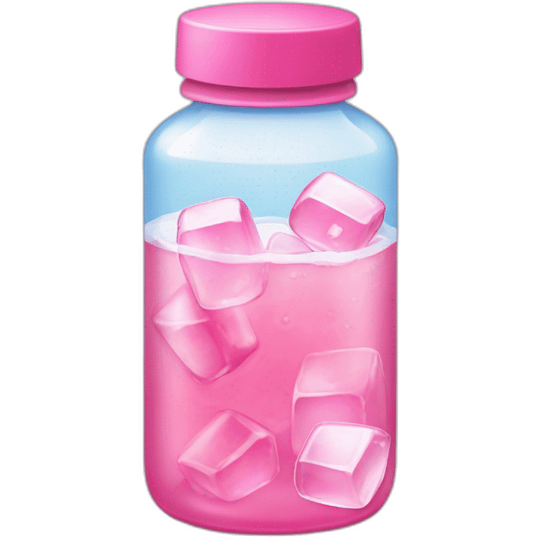 cristaline little plastic bottle with pink drink and ice cubes emoji