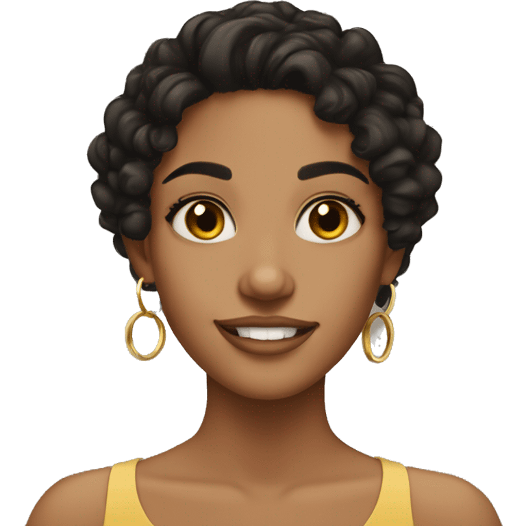 pretty tan girl with curly black hair and gold hoop earring  emoji