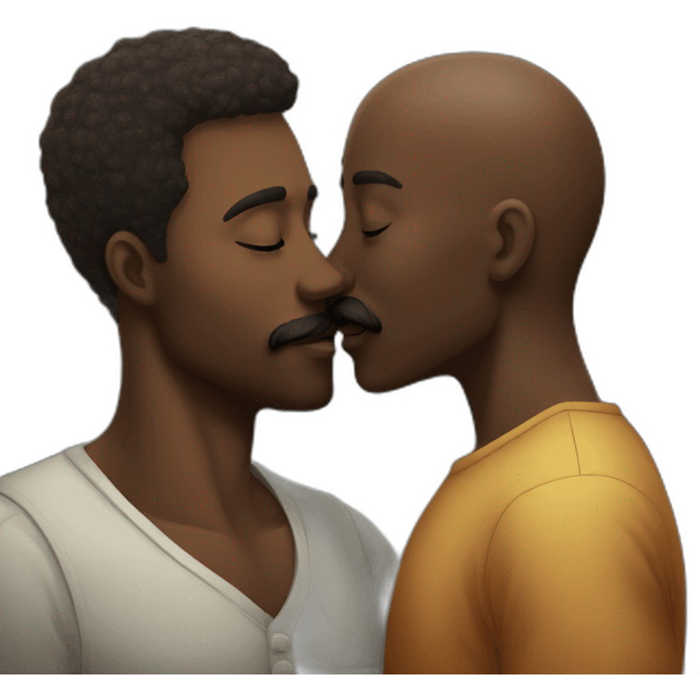  African man kissing a  fair guy with moustache emoji