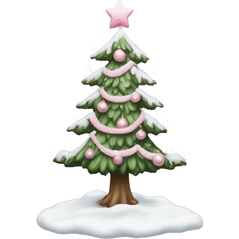 christmas tree with snow and pale pink ornaments  emoji