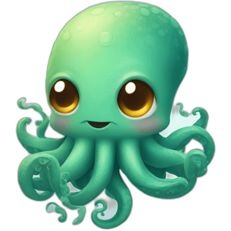 cute kraken with cute face blushing emoji