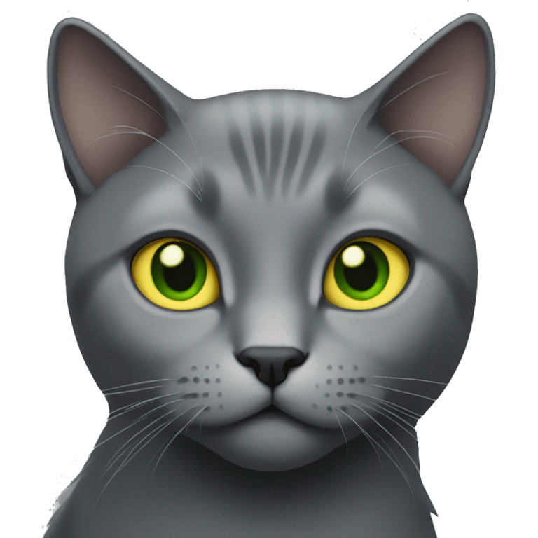 a grey cat with yellow-green eyes emoji