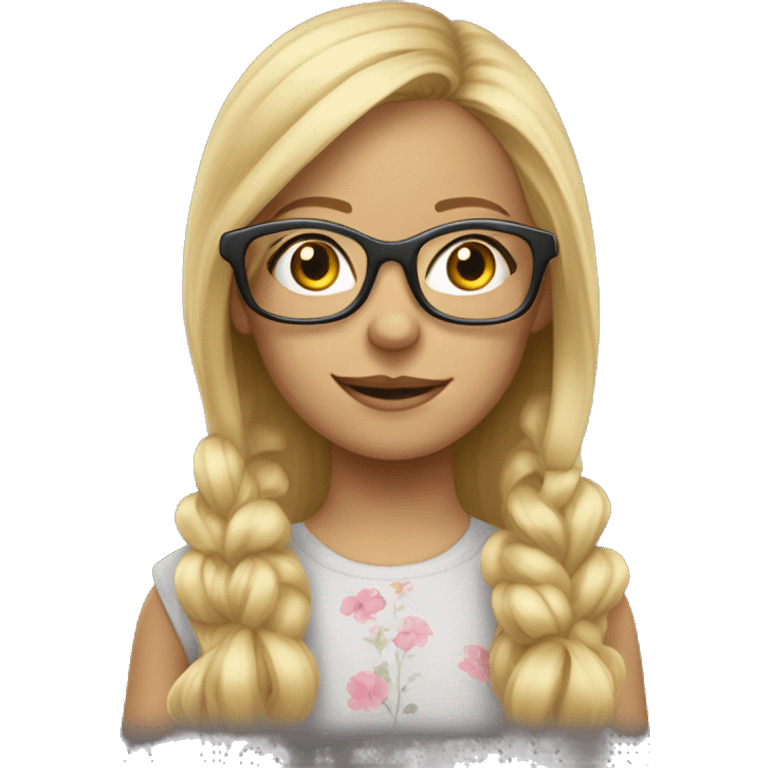 Blonde hair girl, wearing clear glasses, 8 years old emoji