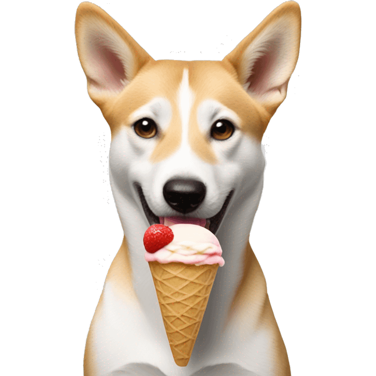 Mixed Canaan dog eating ice cream emoji