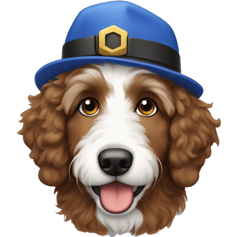 Bernedoodle wearing a google hat emoji