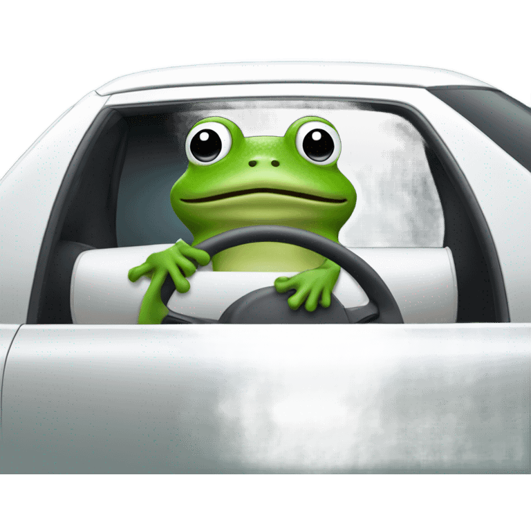 Frog driving white Prius emoji