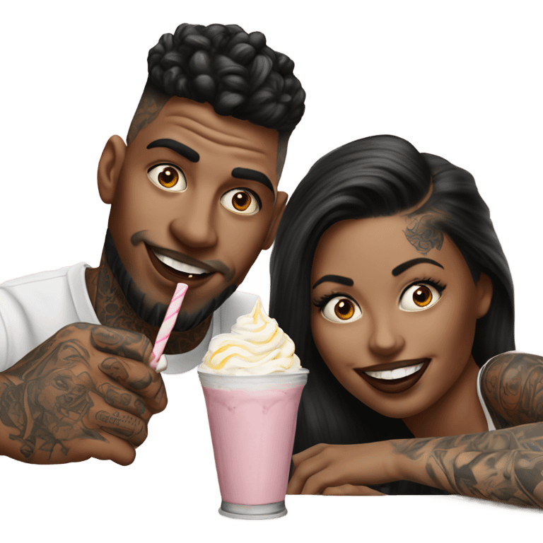 Photo model tattooed couple drinking milkshakes emoji