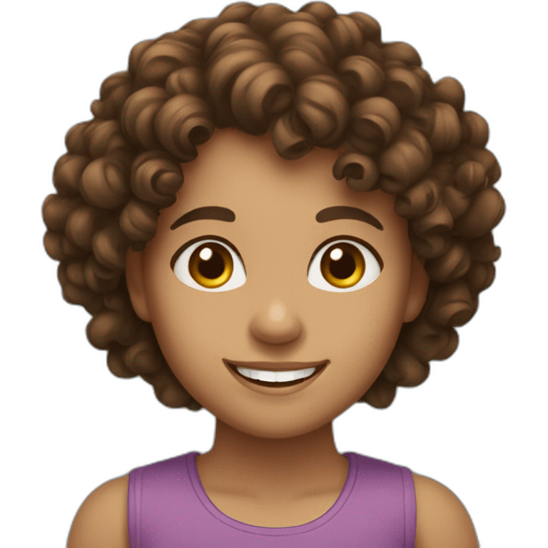 brown hair curly girl with a great smile emoji