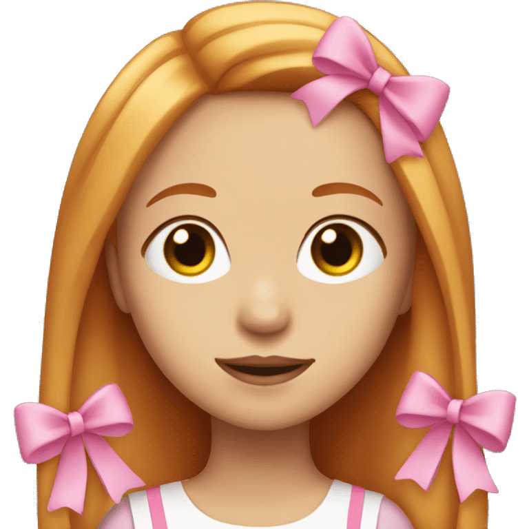 girl with long straight ginger hair with two pink bows and with make up emoji