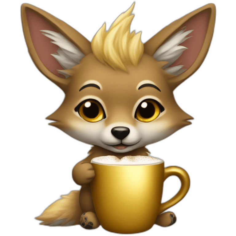 Jackal whit gold furr holding hot cocoa emoji