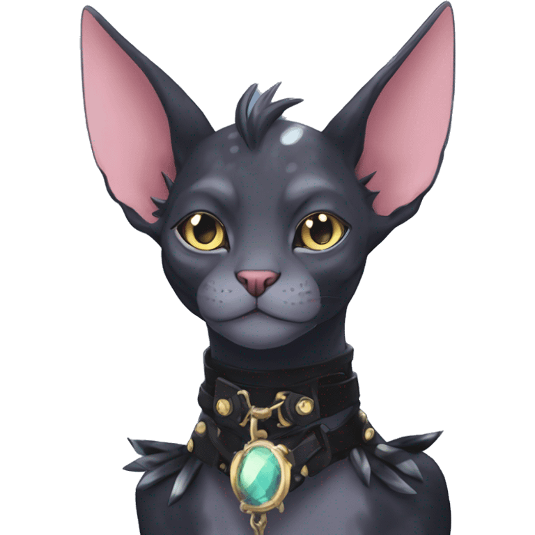 cool punk kawaii anime edgy distinguished ethereal elegant beautiful fantasy black ethereal fantasy nargacuga-Noivern-sphynx-Quiana-Fakemon collar harness jewels full body emoji