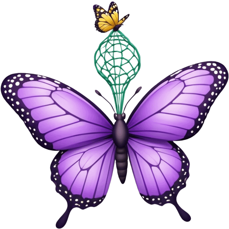 Butterfly catching net swinging down on a purple butterfly emoji