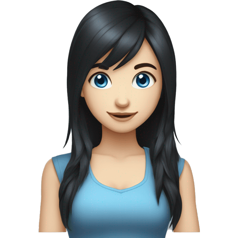 dark haired gamer girl blue eyes happy face emoji