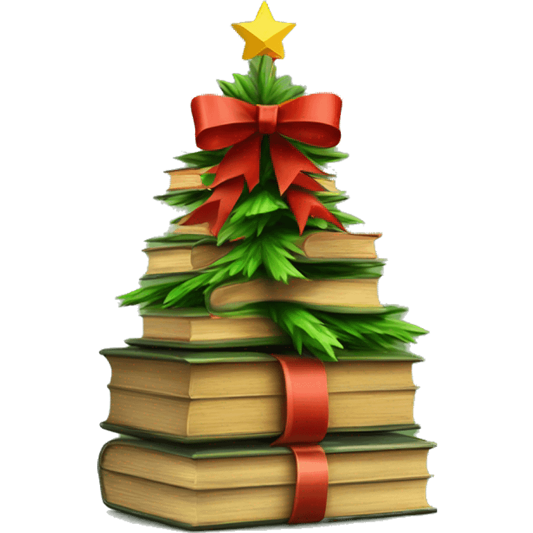 Christmas tree of books with a bow emoji