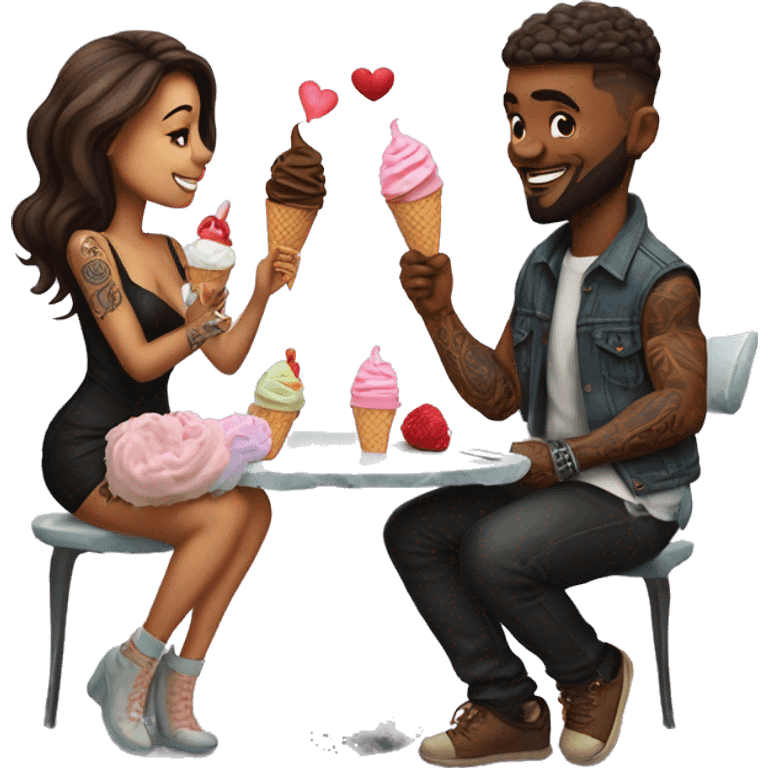 Romantic ice cream date for beautiful tattooed couple emoji