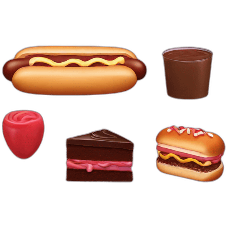 A red bean a hot dog and a chocolate cake emoji